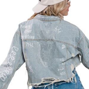 Trio Urban Denim Cropped Jacket - Light Masked Rhinestone